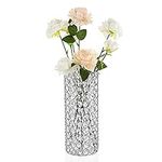 OwnMy Crystal Bowl Votive Tea Light Holder Pillar Candle Holder Decorative Cylinder Flower Vases for Artificial Bouquet, Decor Candelabra Vase Candle Centerpieces for Wedding Dining Table Room, Silver