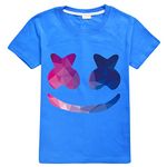 JXLBYMX Boys T-Shirt 100% Cotton Fashion Round Neck Short Sleeve Top Girls Clothes Squad Pattern 5-13 Years (as1, Age, 7_Years, 8_Years, Blue, 7-8years)