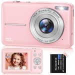 Digital Camera, FHD 1080P 44MP Digital Cameras Compact, 2.4"" LCD Rechargeable Digital Cameras, Vlogging Camera with 16X Digital Zoom for Kids, Adult, Teenagers, Girls, Boys（Pink）