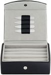 Mens Leather Travel Cufflinks Ring Box Includes 2 Pairs Metal Collar Stays - Holds 9 To 12 pairs.