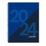 Rileys 2024 Weekly Planner - Geographic Annual & Monthly Agenda Planner, Flexible Cover, Notes Pages, Twin-Wire Binding (21.5 x 28 cm, Blue)