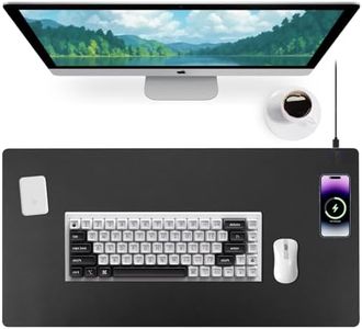Wireless Charging Desk Mat and Leather Mouse Pad Combo - Organize Your Workspace with This Multi-Functional Desk Pad Mat, Offering Wireless Charging and a Sleek Mouse Pad Surface (Black-R,32"*16")