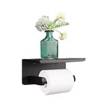 NearMoon Toilet Paper Holder with Shelf, Heavy Duty Bath Toilet Roll Holder with Phone Shelf Tissue Hanger for Bathroom/Kitchen No Drill or Wall Mounted(304 Stainless Steel, Matte Black)