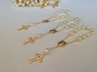 25 Pc Ivory Color Baptism Favors Gold Plated Accents Mini Rosaries Gold Plated Acrylic Beads/ Recuerditos De Bautismo/ Christening Favors/ Decenarios/ Decades/ Finger Rosaries