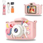 Kids Camera Toy, Kids Digital Camera, 1080P HD Video Kids Selfie Camera with Cute Protective Cover, Christmas Birthday Gifts Toys for 3-12 Years Old Girls and Boys, 32G SD Card, Card Reader Included