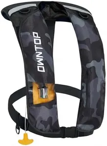 Owntop Automatic Inflatable Swim Jacket Adults, Highly Visible Manual Swim Vest, 24g CO2 Cartridge Included, Low Profile for Kayak, Fishing, Paddle Sports, Black Camo