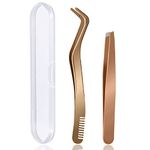 Lash Applicator Tool for Cluster Lashes Eyelash Applicator Lash Tweezers 2 Pieces False Eyelash Applicator Tool Multifunctional Stainless Tteel Golden Eyelash Tool (Golden,2pcs)