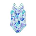 Speedo Girl's Shimmer Strap Floral Printed One Piece Swimsuit - Aqua Splash, 16