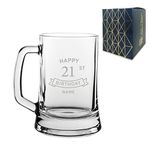 Personalised Engraved Tankard Beer Mug Stein Happy 21st Birthday Banner Design Gift Boxed, 16.75oz/495ml Classic Beer Glass, Any Name, Engraved in The UK