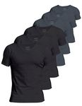 Comfneat Men's 6-Pack Undershirts 100% Cotton Comfy V-Neck T-Shirts (Black+Dark Grey 6-Pack, Medium)