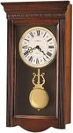 Howard Miller Eastmont Wall Clock, Wooden Finish with Golden Pendulum | Round Cream Dial with Roman Numerals & Volume Control Dual-Chime Movement Best for Living Room Office & Home Decor