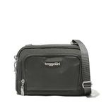 Baggallini Triple Zip with RFID Front Wallet - 8'x6' Crossbody Bag for Women Convertible Fanny Pack Belt Bag Water-Resistant, Charcoal