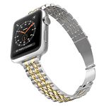 CINORS Silver and Gold Band Compatible with Apple Series 9 8 iWatch 41mm 40mm 38mm Thin Slim Women Bands Ladies Replacement Stainless Steel Bracelet for Series 7 6 5 4 3 2 1