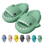 IDEINER Cloud Shark Slides Women Shark Slippers Men Flip Flops Bathroom Shower Shoes Anti Slip Comfy Cushion Soft Foam Shark Sandals Pool Beach Indoor Home Unisex Adults Green Size 10-11W/8.5-9.5M