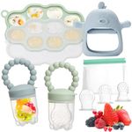 WEST STORY Baby Fruit Food Feeder Set, Includes Silicone Breastmilk Popsicle Freezer Mold, Teething Toy for Baby, 2 Teething Dummy Fruit Feeder 3 Size Nipples for Baby 3-24 Months (Green & Blue)