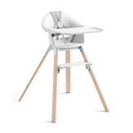 Stokke Clikk High Chair - Portable Baby Highchair with Tray, Footrest & Harness - Easy Tool-Free Assembly for Home & Travel, 6 Months to 3 Years, White