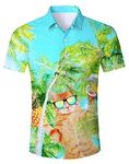 Cozople Men's Casual Button Down Shirts Cool Aloha Short Sleeve Shirts Coconut Tree Hawaiian Cat Shirts for Summer Beach