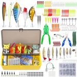 Homealexa 301 PCS Fishing Lures - Spinnerbait, Plastic Worms, Minnow, Popper, Hard Metal Pencil Lures, Soft Fishing Jigs Fishing Hooks - Portable Fishing Bait Kit with Box Fishing Accessories Kit