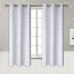 BGment Kids Curtains for Nursery, Star and Moon Room Darkening Curtains for Boys Girls Bedroom 63 Inch Long, Blackout Thermal Insulated Grommet Curtains, Greyish White, 2 Panels of 42 x 63 Inch