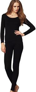 Liang Rou Women's Crewneck Long Johns Ultra Thin Thermal Underwear Set Black M