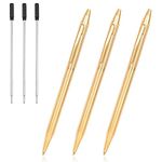 Cambond Ballpoint Pens Gold Pen - Nice Pens for Wedding Guest Book Fancy Pens for Gift Smooth Writing Pens with Black Ink 1.0mm Medium Point, 3 Pens with 3 Extra Refills (Gold)