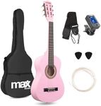 Max SoloArt Junior 1/4 Classical Acoustic Beginner Guitar Kit Pink – Complete Starter Set with Nylon Strings, Digital Tuner, Spare Strings, Picks & Soft Bag – Music Gift for Kids Aged 4-8