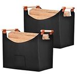 2 Pack Storage Basket Felt,Foldable Storage Bin with Wood Handles,Storage Box for Office Bedroom Nursery Books Clothes Toys Organizing