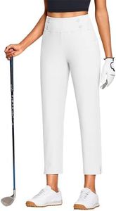 ISEEGZ 27" Capri Pants for Women High Waist Stretch Women's Golf Capris for Summer with Pockets Work Casual White