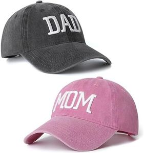 Juego de 2 gorras de béisbol bordadas ajustables para padres y parejas, regalos clásicos para mamá y papá, Sombrero de papá negro y sombrero rosa para mamá, 6 5/8/7 5/8