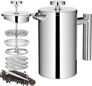 Wrobic Macchina da caffè stampa francese, 21Oz in acciaio inox pressa francese con sistema di filtrazione a 3 livelli, stampa francese isolata a doppia parete con 3 filtri e 1 cucchiaio di metallo