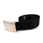 WedDecor Unisex Webbing Belt Fits 26-51 Inches - Army Combat Style Cotton Fabric Canvas Material - With Shiny Silver Buckle Slide Catch Clamp for Casual Wear-Black