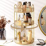 Bingobang Makeup Organiser 360 Rotating, Spinning 3 Tiers Skincare Cosmetic Organizer Acrylic Large, Tidy Storage Shelf for Perfume, Jewelery, Brush, Vanity Desk, Dresser, Bedroom, Bathroom (Gold)