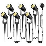 B-right Garden Spotlights Mains Powered, Upgraded 21M 68.9ft 6-in-1 Extendable to 12 Spike Lights with BS Plug 12V Garden Lights Outdoor IP65 Waterproof for Pathway Yard Landscape (Warm White, 18W)