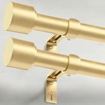 GEEBOBO 2 Pack Gold Curtain Rods for Windows 66 to 120 Inch, 1 Inch Adjustable Heavy Duty Easy Install Curtain Rods Set for Outdoor, Patio, Farmhouse, Bedroom, Living Room (Gold,30"-120",2 Pack)