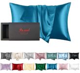 Mulberry Silk Pillowcase for Hair and Skin Made in USA, 22 Momme King Size Silk Pillow Cases with Zipper, 100% Silk, Anti Aging, Anti Acne, 1 Pc 20"x36" (King, Peacock Blue)