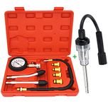 Petrol Engine Cylinder Compression Tester Kit(8 pcs) and Universal in-Line Spark Plug Engine Tester for Automotive, Car, Lawnmower, Small & Big Internal/External Engines Diagnostic