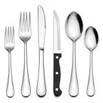 LIANYU 36-Piece Cutlery Set with Steak Knives, Stainless Steel Flatware Set for 6, Fancy Silverware Eating Utensils Tableware, Include Fork Spoon Knife, Mirror Finish, Dishwasher Safe