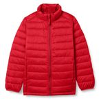 Amazon Essentials Big Boys' Lightweight Water-Resistant Packable Puffer Jacket, Strong Red, Large