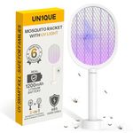 UN1QUE Mosquito Bat Rechargeable with UV Light Lamp, Electric Fly Swatter, 2-in-1 Mosquito Racket with Base, 1200mAh Long-Lasting Battery, Bug Zapper for Indoor and Outdoor - White