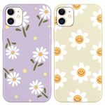 Yoedge 2 Pack Cute Flowers Print Suitable for iPhone 12 mini 5.4" Phone Case, Floral Daisy Aesthetic Pattern Shell Soft Silicone TPU Shock-Absorbing Smile Cover for Women and Girls