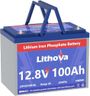 Lithova 12V 100Ah LiFePO4 Battery, Built in 100A BMS, Up to 15000 Deep Cycles, Rechargeable 1280Wh Lithium batteries BCI Group 24 Size for RV, Solar, Marine, Trolling Motor and Home Energy Storage