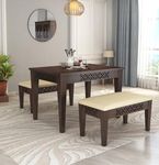 SONA ART & CRAFTS Solid Sheesham Wood Dining Table 4 Seater Dining Table Set with 2 Bench Dinner Table Set for Dinning Room Home, Hotel and Office (Walnut Finish)