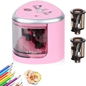 Taille-Crayon Électrique pour Enfant, Taille-crayon Automatique avec 2 Trous(6-12mm), Taille-Crayon Professionnel, Alimenté par Batterie, Affûtage Manuel et Électrique, pour École, Famille (Rose)