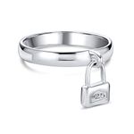 Dangle Charm Pad Lock Ring For Women For Girlfriend .925 Sterling Silver Polished 1MM