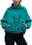 PESION Rain Jacket Women Lightweight Waterproof Raincoat with Hood Cycling Biker Jackets with Pockets, Lake Green, X-Small