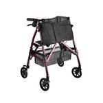 Stander EZ Fold-N-Go Rollator Micro, Lightweight Rolling Walker for Short Seniors with Seat & Brakes, Regal Rose