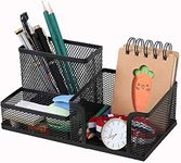 Shopiable Store Metal Mesh Desk Pen Organizer Holders Stationery Storage Baskets Stand for Office Study Table (3 Compartment)