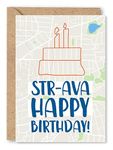 Funny Strava Birthday Card for Him, Her, Women, Men, Runner, Cyclist, Personal Best, P.B, Dad, Friend, Brother, Sister, Half Marathon, Exercise App, Kudos, Fitness Tracker, 'Str-AVA Happy Birthday'