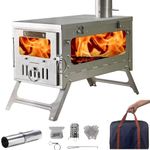 DANCHEL OUTDOOR TSG Foldable TA1 Titanium Tent Stove with Side Glass Ultralight, Small Wood Stove Burning Camping with Spark Arrestor Portable, 3kg