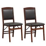 TANGZON Folding Chairs Set of 2/4, Rubber Wood Padded Dining Chairs with PVC Leather Exterior & Backrest, Home Kitchen Guest Conference Office Upholstered Seats (2, Black+Brown)